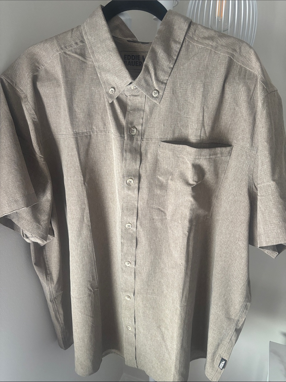 Eddie Bauer Short-Sleeve Button-Down Shirt in Light Taupe